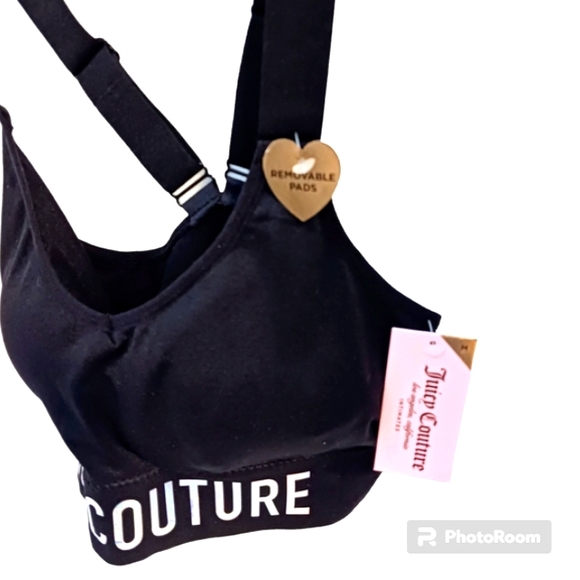 JUICY COUTURE Sports Bra IRRIDESCENT Silver Glow Letters V-Back Straps BLACK M - Picture 5 of 17